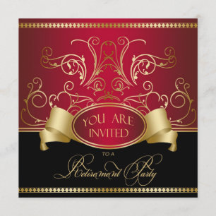 Elegant Retirement Party Invitation Red Gold Bl