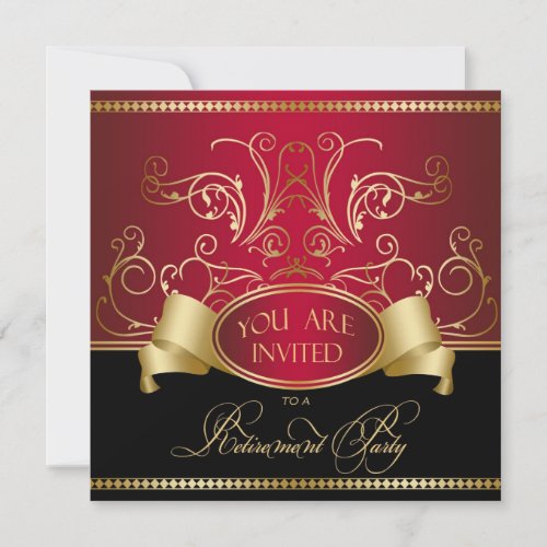 Elegant Retirement Party Invitation Red Gold Bl