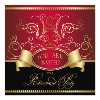 Elegant Retirement Party Invitation Red Gold Bl