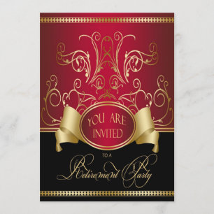 Elegant Retirement Party Invitation Red Gold & Bla