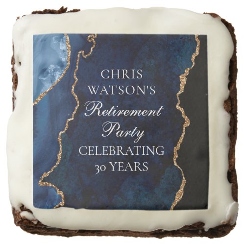 Elegant Retirement Party Navy Blue Gold Agate  Brownie