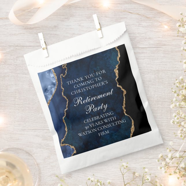 Elegant Retirement Party Navy Blue Gold Agate  Favor Bag (Clipped)