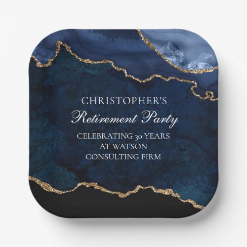 Elegant Retirement Party Navy Blue Gold Agate 