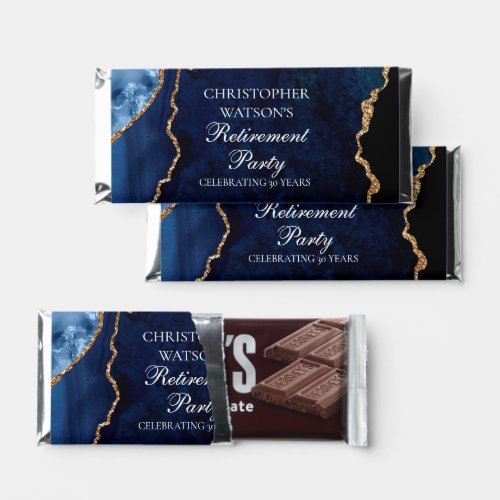 Elegant Retirement Party Navy Blue Gold Custom  Hershey Bar Favors