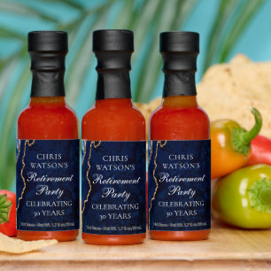 Elegant Retirement Party Navy Blue Gold Custom Hot Sauces