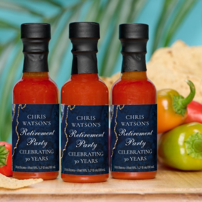Elegant Retirement Party Navy Blue Gold Custom  Hot Sauces (Multi)