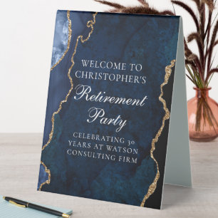 Elegant Retirement Party Navy Blue Gold Welcome Table Tent