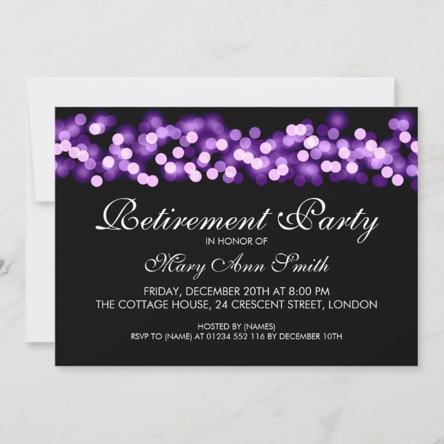 Elegant Retirement Party Purple Hollywood Glam Invitation (Front)