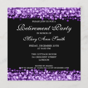 Elegant Retirement Party Purple Sparkles Invitation