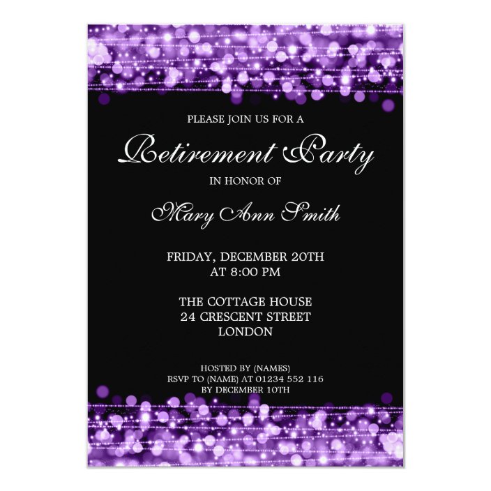 Elegant Retirement Party Purple Sparkles Invitation | Zazzle.com