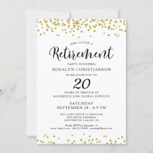 Elegant Retirement Party Script Gold Confetti Invitation