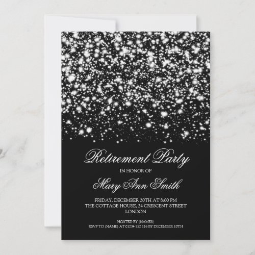 Elegant Retirement Party Silver Midnight Glam Invitation