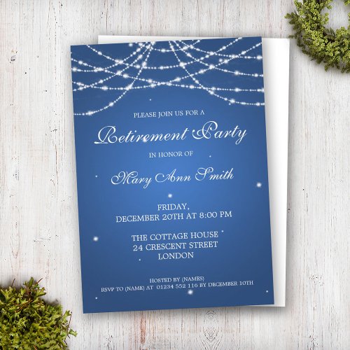 Elegant Retirement Party String of Stars Blue Invitation