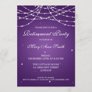 Elegant Retirement Party String of Stars Purple Invitation