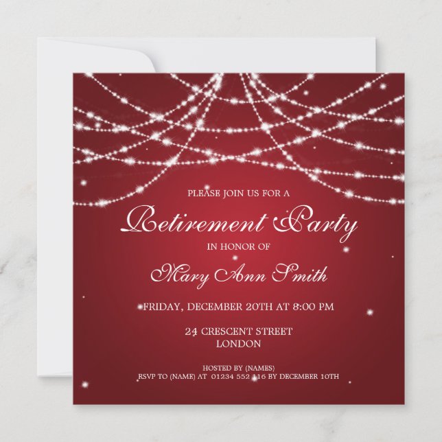 Elegant Retirement Party String of Stars Red Invitation (Front)