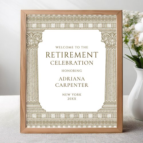 Elegant retirement party welcome sign with temple
