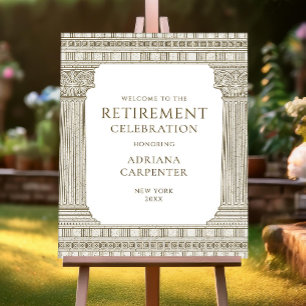 Elegant retirement party welcome sign with temple