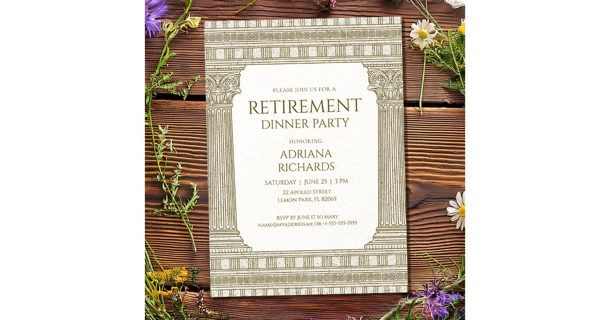 Elegant retirement Party with columns Invitation | Zazzle