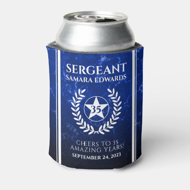 Elegant Retiring Police Officer Blue Marble Can Cooler (Can Back)