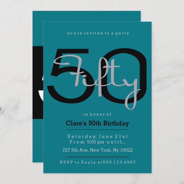 Elegant, Retro 50th Birthday Invitations (Front/Back)