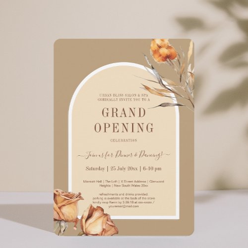 Elegant Retro Arch Flower Business Grand Opening Invitation