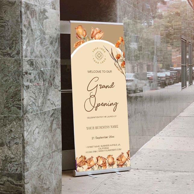 Elegant Retro Arch Flower Business Grand Opening Retractable Banner (Elegant Retro Arch Flower Business Grand Opening Retractable Banner)