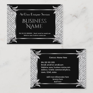 Elegant Retro Art Deco Black Silver Rattan Business Card