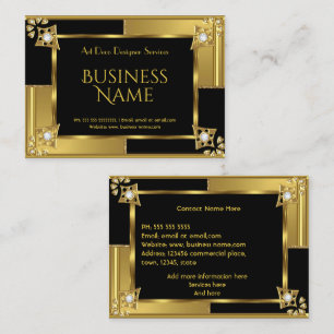 Elegant Retro Art Deco Gold Black Metal  Business Card