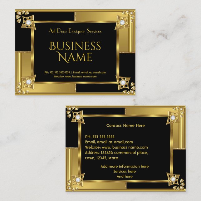 Elegant Retro Art Deco Gold Black Metal  Business Card (Front/Back)