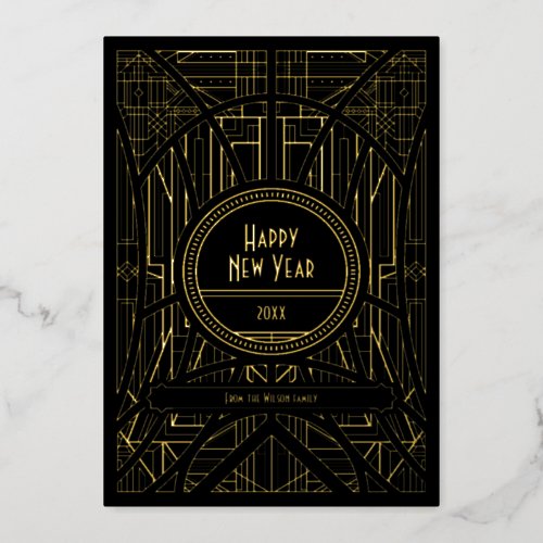 Elegant retro art deco Happy New Year Foil Holiday Card