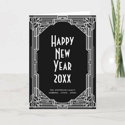 Elegant retro art deco Happy New Year Holiday Card