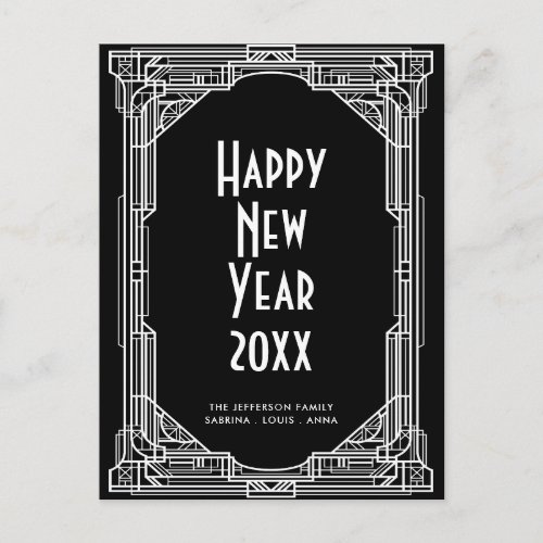 Elegant retro art deco Happy New Year Postcard
