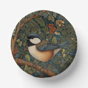 Elegant Retro Art Nouveau woodland bird Paper Bowls