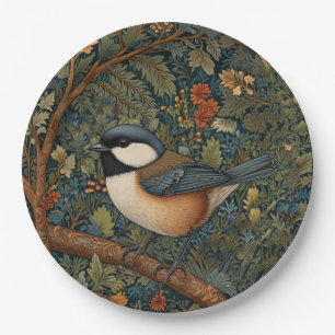 Elegant Retro Art Nouveau woodland bird Paper Plates