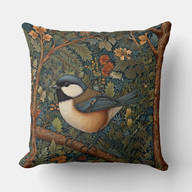 Elegant Retro Art Nouveau woodland bird Throw Pillow (Front)