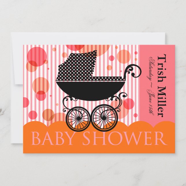 Elegant Retro Baby Carriage - Baby Shower Party Invitation (Front)