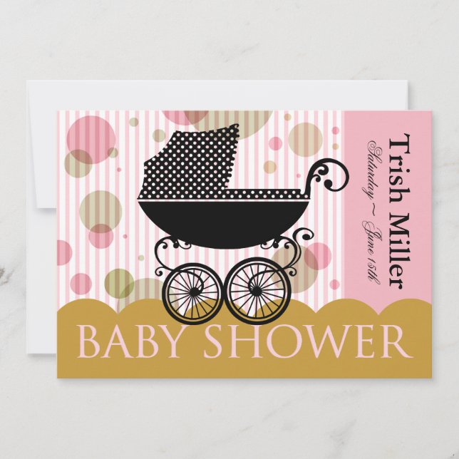 Elegant Retro Baby Carriage - Baby Shower Party Invitation (Front)
