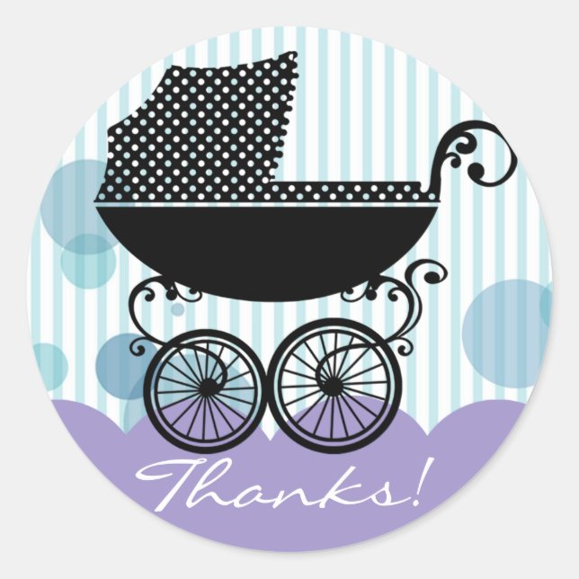 Elegant Retro Baby Carriage - Baby Shower Sticker (Front)