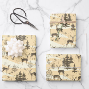 Elegant Retro Beige Cream Woodland Deer Wrapping Paper Sheets