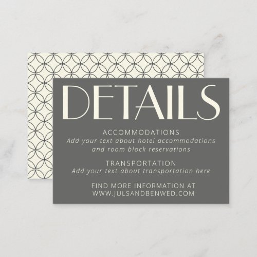 Elegant Retro Black and White Line Art Wedding   Enclosure Card