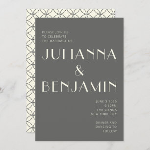 Elegant Retro Black and White Line Art Wedding Invitation