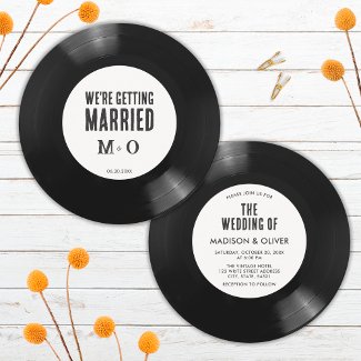 Elegant Retro Black and White Vinyl Record Wedding