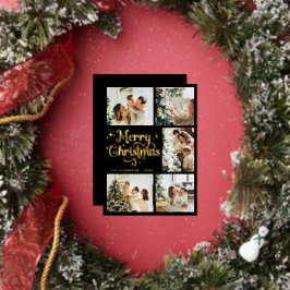 Elegant Retro Black & Gold Merry Christmas Family Foil Holiday Card
