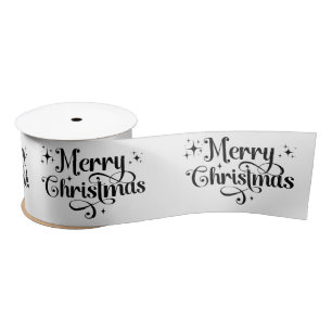 Elegant Retro Black White Merry Christmas Wrapping Satin Ribbon