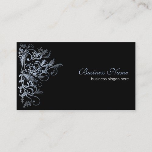 Elegant Retro Blue Flower Swirls Business Card Template
