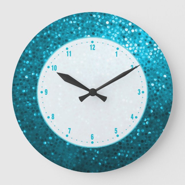 Elegant Retro Blue Glitter Large Clock (Front)