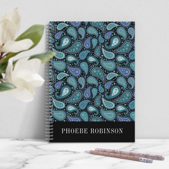 Elegant Retro Blue Paisley Pattern Notebook (Elegant Retro Blue Paisley Pattern Notebook)