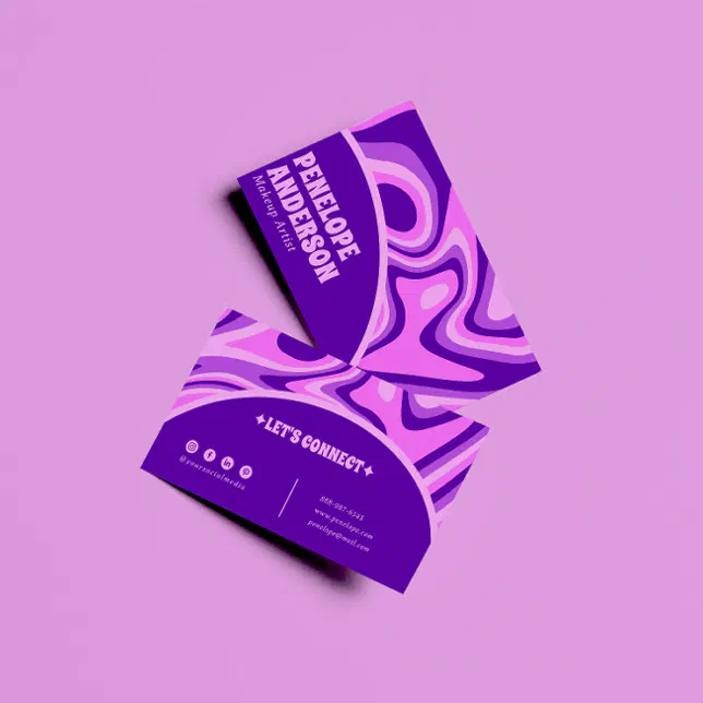 Elegant Retro Blue Pink Abstract Boho Groovy Chic Business Card
