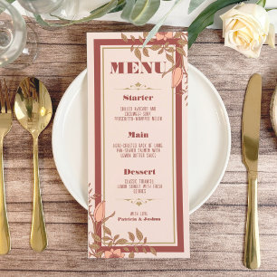 Elegant Retro Blush Floral Wedding Menu Card
