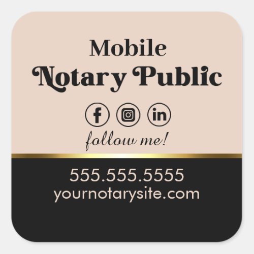 Elegant Retro Blush Pink Notary Follow Us Trendy  Square Sticker